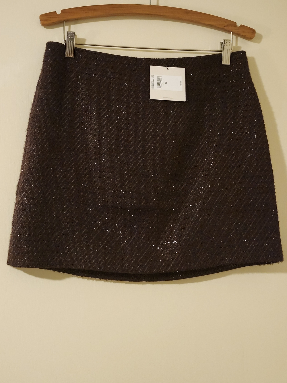 NWT Calvin Klein Metallic Tweed Mini Skirt - Dark Brown/Black Size 10